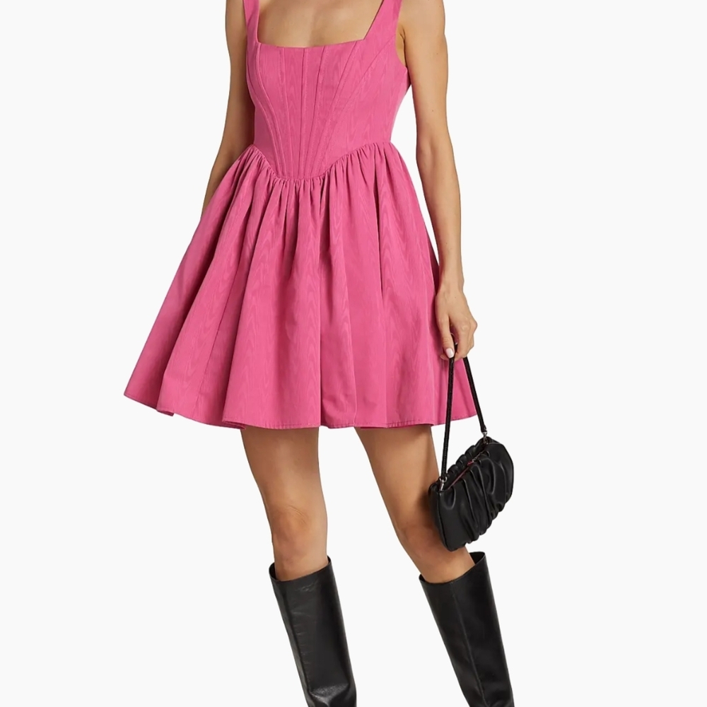 STAUD Landscape Corset Vibrant Pink Mini Dress NWT